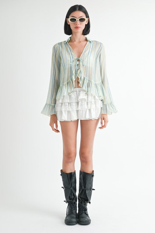 FLYAWAY BLOUSE WITH RUFFLE DETAIL-Charmful Clothing Boutique