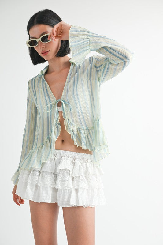 FLYAWAY BLOUSE WITH RUFFLE DETAIL-Charmful Clothing Boutique