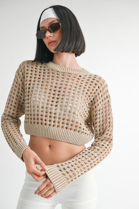 ROUND NECK KNITTED CROP SWEATER TOP-Charmful Clothing Boutique