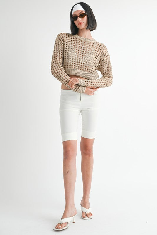 ROUND NECK KNITTED CROP SWEATER TOP-Charmful Clothing Boutique