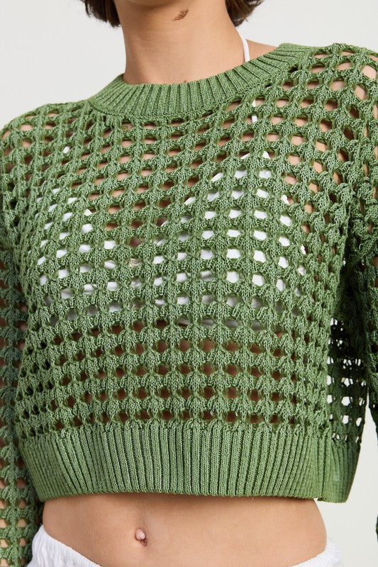 ROUND NECK KNITTED CROP SWEATER TOP-Charmful Clothing Boutique