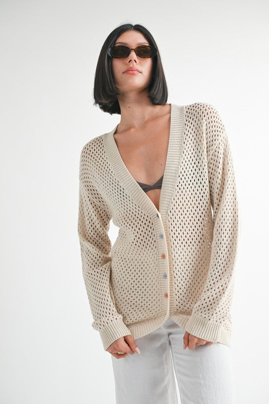 BUTTON UP CROCHET CARDIGAN-Charmful Clothing Boutique