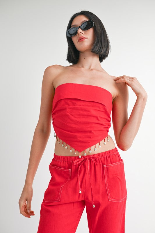 CROPPED LINEN TUBE TOP-Charmful Clothing Boutique