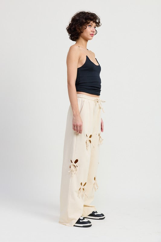 FRENCH TERRY PANTS WITH CUTOUT DETAIL-Charmful Clothing Boutique