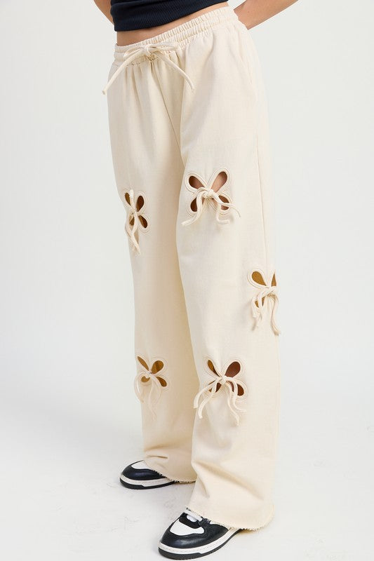 FRENCH TERRY PANTS WITH CUTOUT DETAIL-Charmful Clothing Boutique