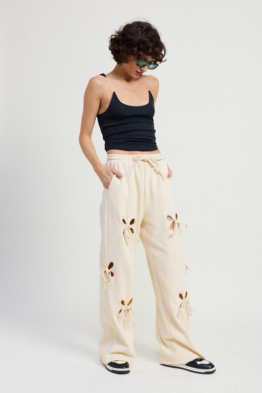 FRENCH TERRY PANTS WITH CUTOUT DETAIL-Charmful Clothing Boutique