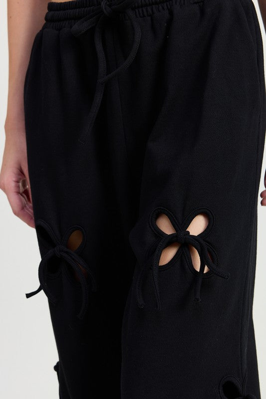 FRENCH TERRY PANTS WITH CUTOUT DETAIL-Charmful Clothing Boutique