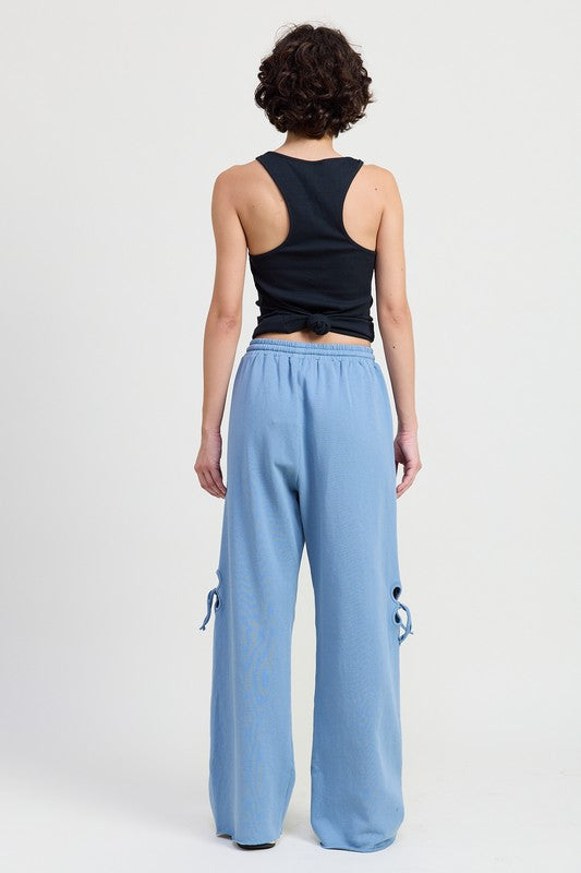 FRENCH TERRY PANTS WITH CUTOUT DETAIL-Charmful Clothing Boutique