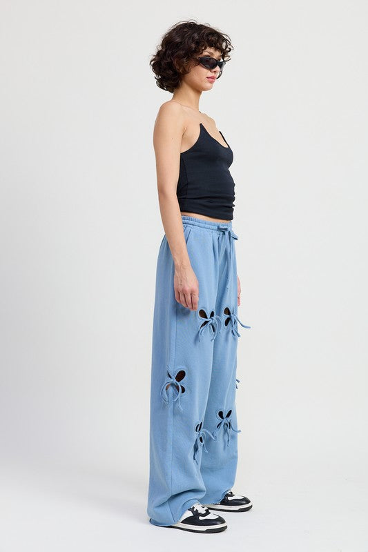 FRENCH TERRY PANTS WITH CUTOUT DETAIL-Charmful Clothing Boutique