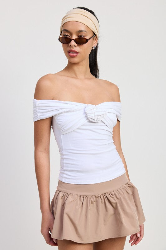 OFF SHOULDER ROSETTE TOP-Charmful Clothing Boutique