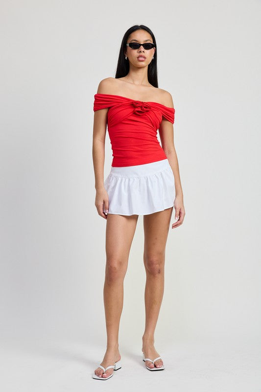 OFF SHOULDER ROSETTE TOP-Charmful Clothing Boutique