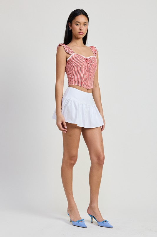 GINGHAM RUFFLE SLEEVE CORSET TOP-Charmful Clothing Boutique