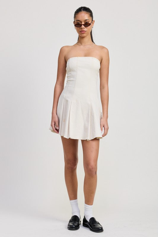 STRAPLESS MINI RUFFLE DRESS-Charmful Clothing Boutique