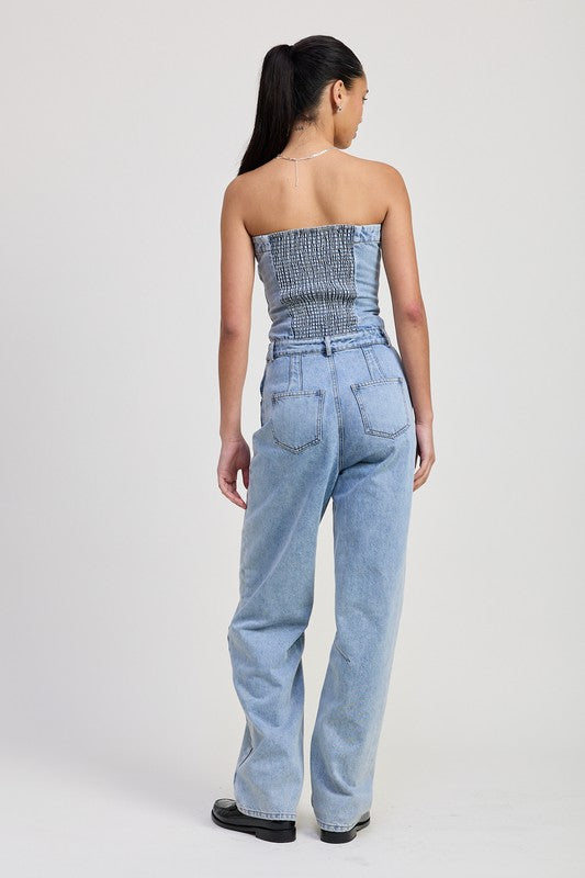 STRAPLESS DENIM JUMPSUIT-Charmful Clothing Boutique