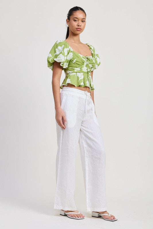 SHORT PUFF SLEEVE  FLORAL BLOUSE-Charmful Clothing Boutique