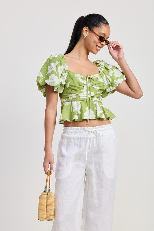 SHORT PUFF SLEEVE  FLORAL BLOUSE-Charmful Clothing Boutique