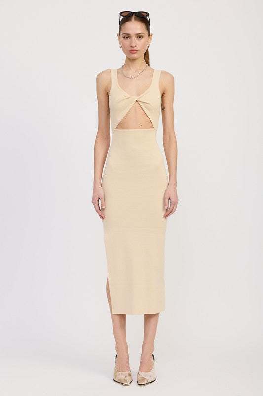 FRONT KNOT MIDI DRESS WITH CUTOUT-Charmful Clothing Boutique