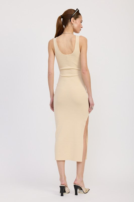 FRONT KNOT MIDI DRESS WITH CUTOUT-Charmful Clothing Boutique