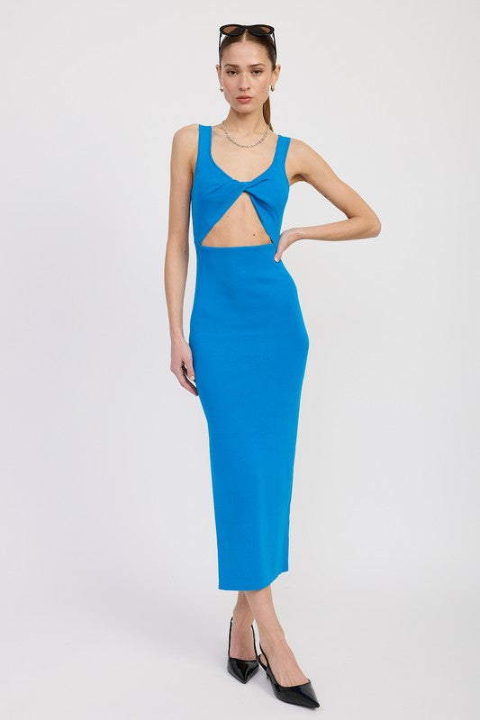 FRONT KNOT MIDI DRESS WITH CUTOUT-Charmful Clothing Boutique