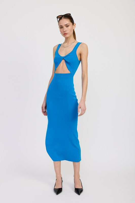 FRONT KNOT MIDI DRESS WITH CUTOUT-Charmful Clothing Boutique