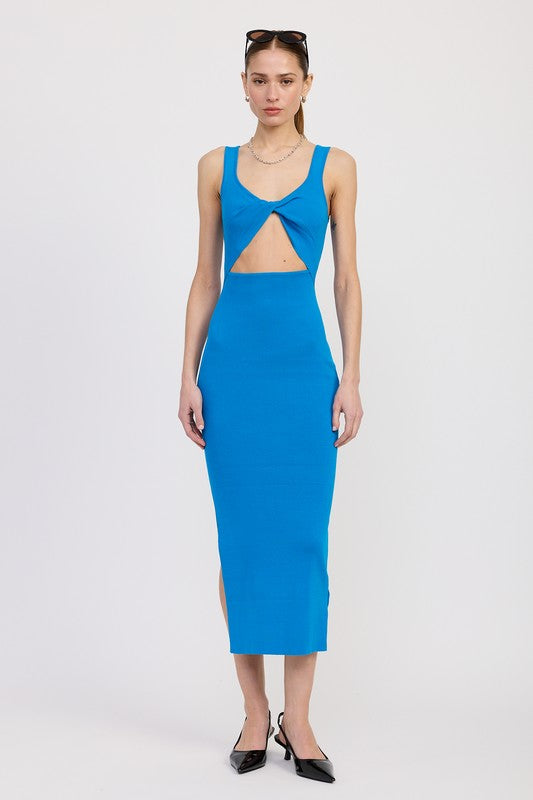 FRONT KNOT MIDI DRESS WITH CUTOUT-Charmful Clothing Boutique