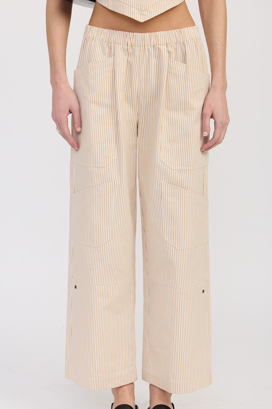 CINCHED TWILL PANTS WITH WIDE LEG-Charmful Clothing Boutique