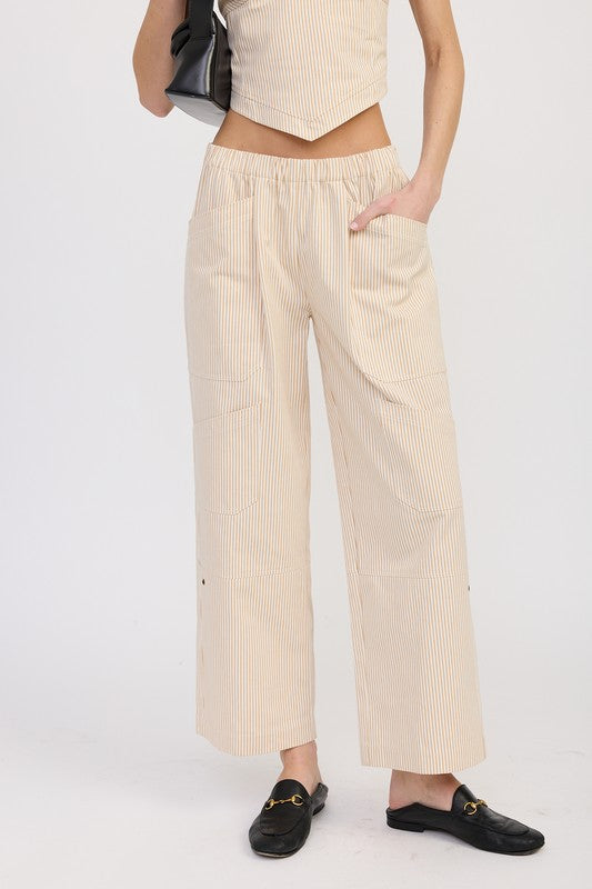 CINCHED TWILL PANTS WITH WIDE LEG-Charmful Clothing Boutique