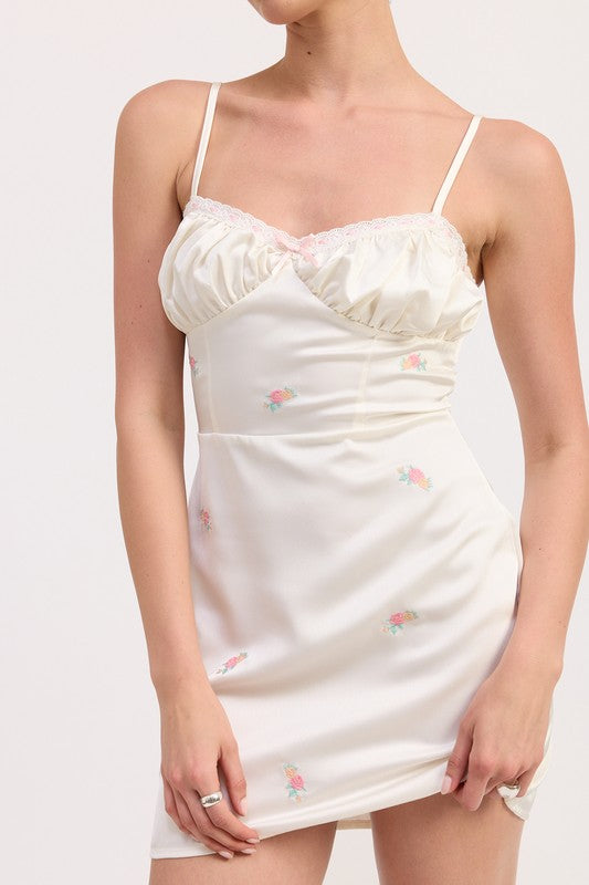 MINI SATIN EMBROIDERY DRESS-Charmful Clothing Boutique