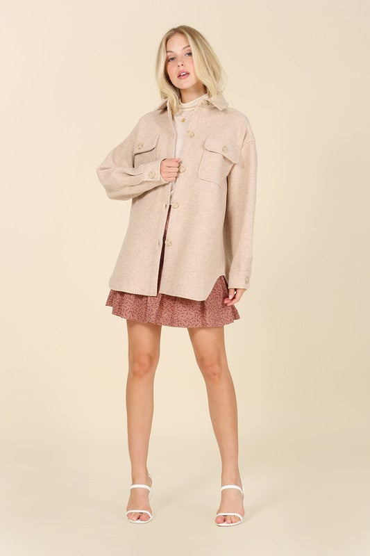 Light beige shacket with pockets-Charmful Clothing Boutique