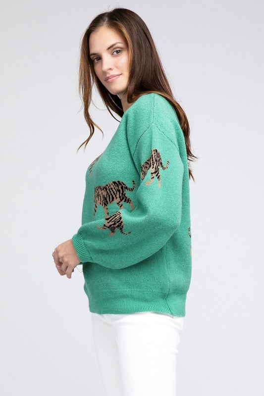 Tiger Pattern Sweater-Charmful Clothing Boutique