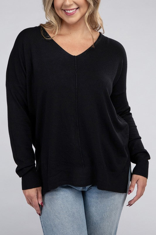 Plus Garment Dyed Front Seam Sweater-Charmful Clothing Boutique