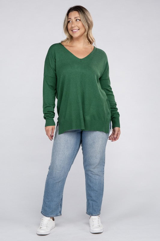 Plus Garment Dyed Front Seam Sweater-Charmful Clothing Boutique