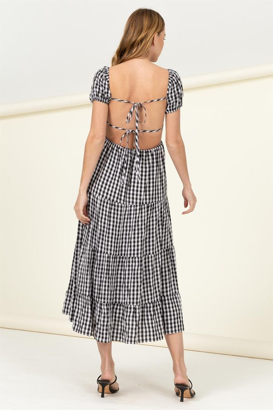 Somewhere to Go Tie-Back Gingham Print Maxi Dress-Charmful Clothing Boutique