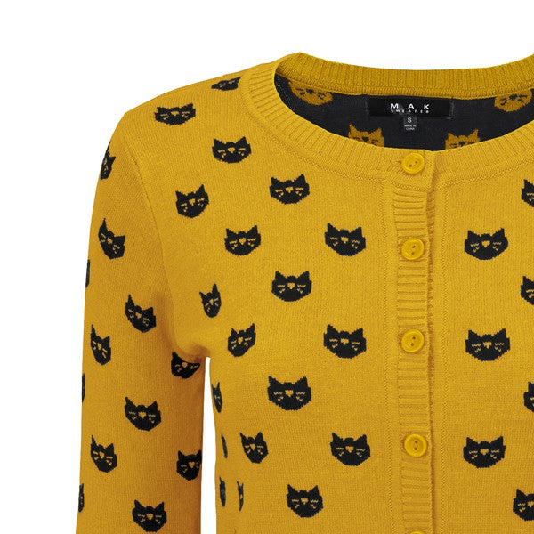 Round Neck Cat Patterned Cardigan Sweater-Charmful Clothing Boutique