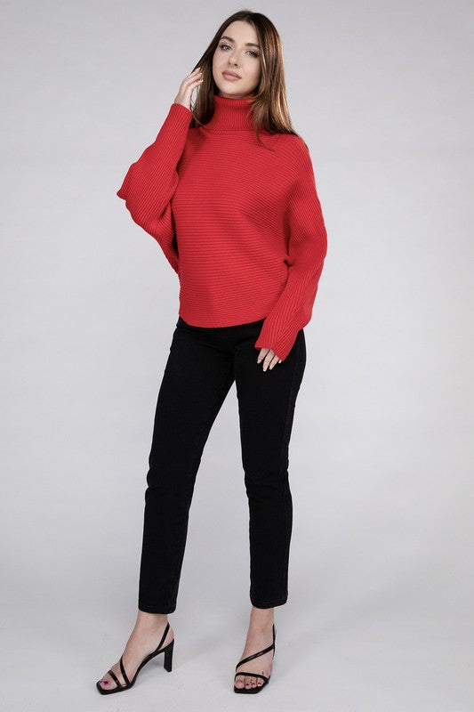 Viscose Dolman Sleeve Turtleneck Sweater-Charmful Clothing Boutique