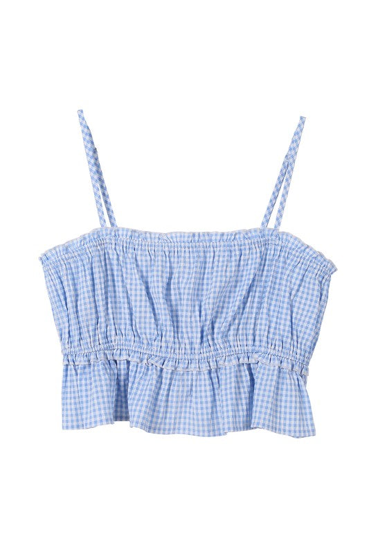 Blue gingham tank top-Charmful Clothing Boutique