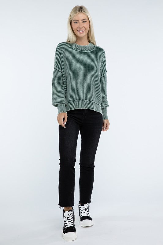 Washed Side Slit Oversized Cropped Sweater-Charmful Clothing Boutique