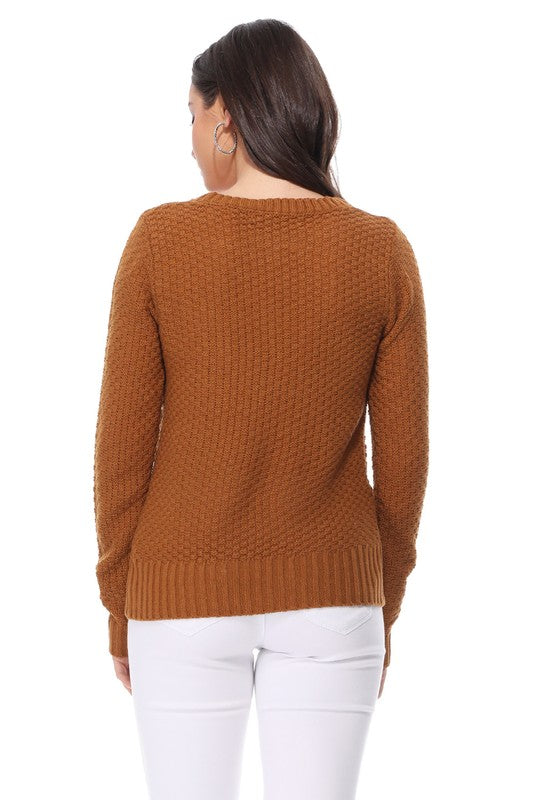 Cute Cable  Long Sleeve Sweater Knit Pullover-Charmful Clothing Boutique