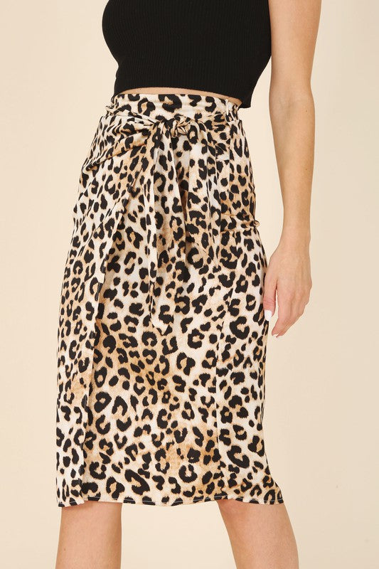 Satin leopard tie skirt-Charmful Clothing Boutique