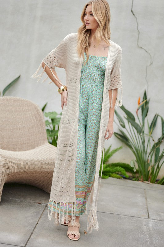 Solid Long Cardigan With Fringe-Charmful Clothing Boutique