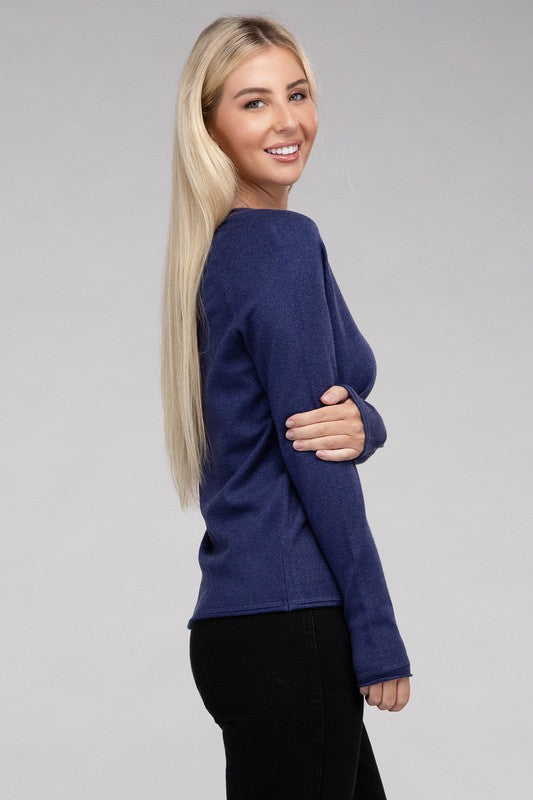 Viscose Round Neck Basic Sweater-Charmful Clothing Boutique