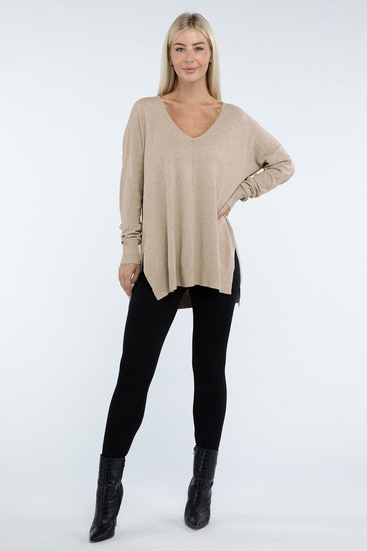 Hi-Low Hem Front Seam Sweater-Charmful Clothing Boutique