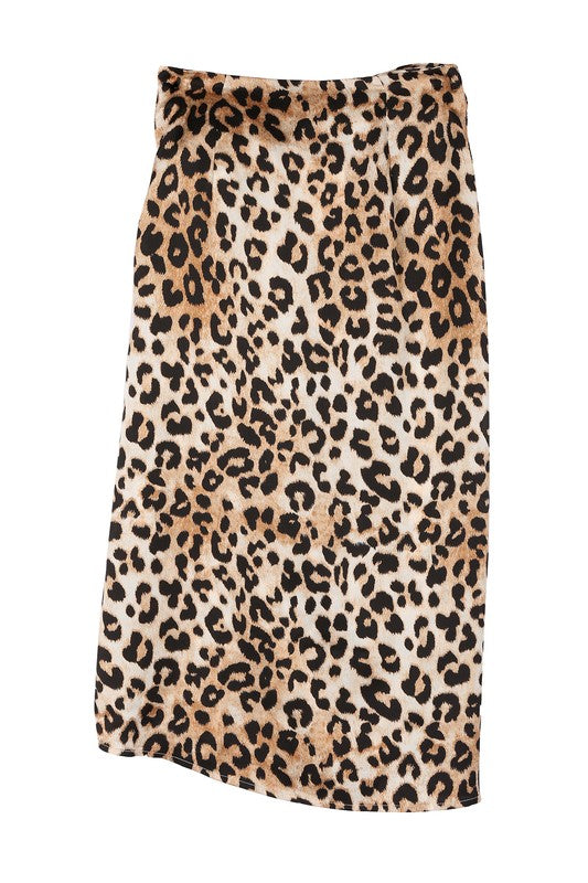 Satin leopard tie skirt-Charmful Clothing Boutique