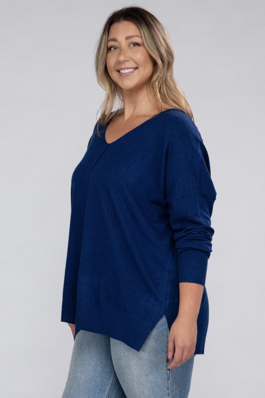 Plus Garment Dyed Front Seam Sweater-Charmful Clothing Boutique