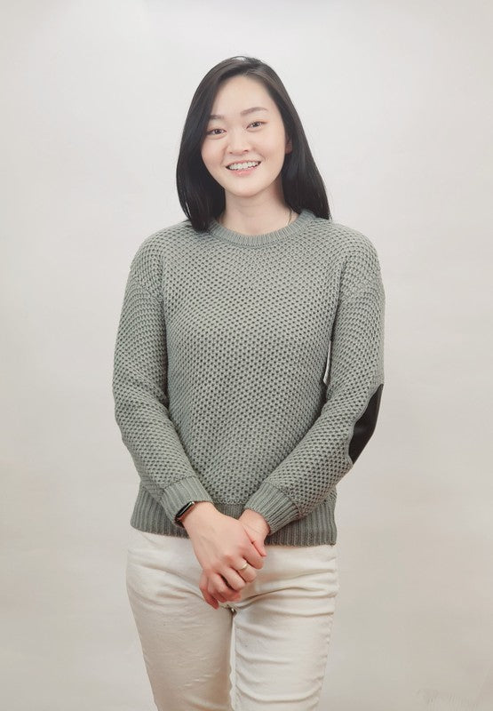 Honeycomb Stitch Sweater Top. w/ Elbow Patch-Charmful Clothing Boutique