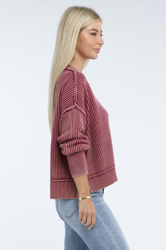 Washed Side Slit Oversized Cropped Sweater-Charmful Clothing Boutique