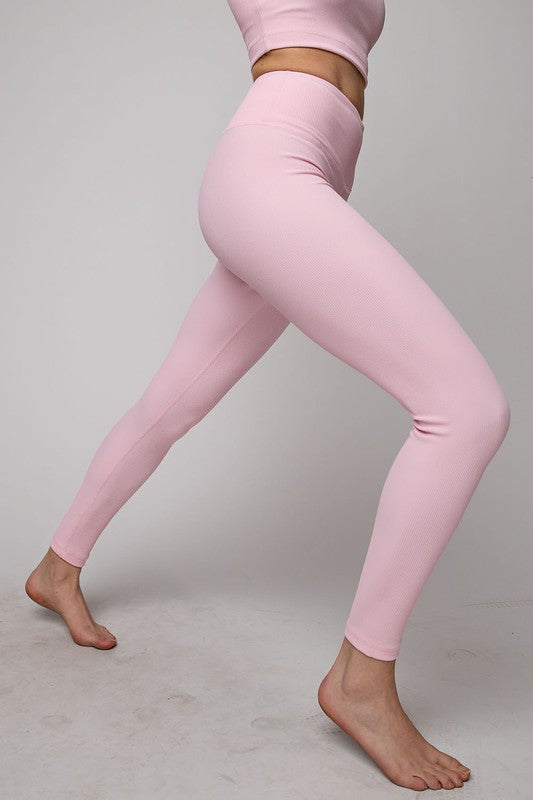 Nylon Rib Yoga Leggings-Charmful Clothing Boutique