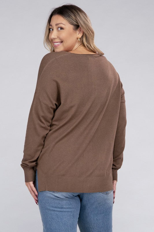 Plus Garment Dyed Front Seam Sweater-Charmful Clothing Boutique