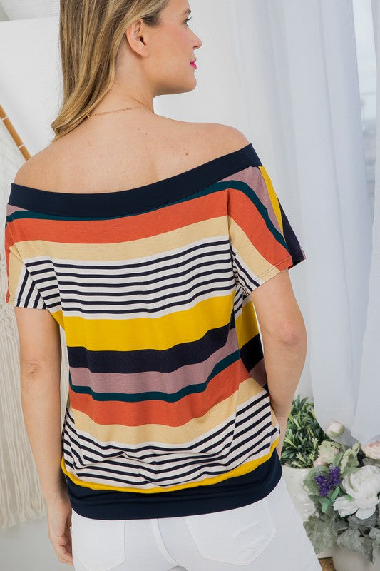 STRIPE OFFSHOULDER TOP-Charmful Clothing Boutique