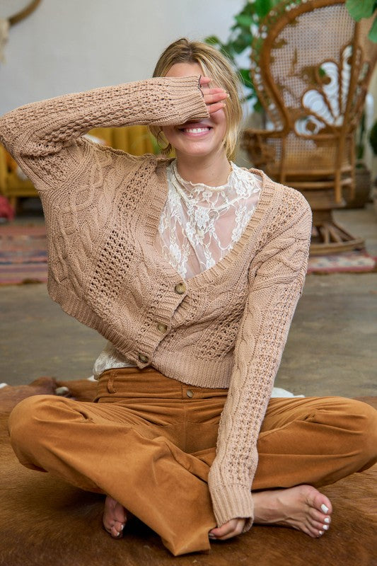 PLUS CABLE KNIT CARDIGAN JJK5023P-Charmful Clothing Boutique